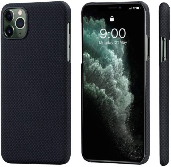 PITAKA Phone Case Compatible with iPhone 11 Pro Max 6.5" Minimalist MagEZ Case Aramid Fiber [Body Armor Material] Super Slim Magnetic Case,Strongest Durable Snugly Fit Cover- Black/Grey(Plain)