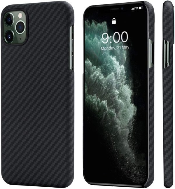 PITAKA Phone Case Compatible with iPhone 11 Pro Max 6.5" Minimalist MagEZ Case Aramid Fiber [Body Armor Material] Super Slim Magnetic Case,Strongest Durable Snugly Fit Cover- Black/Grey(Plain)