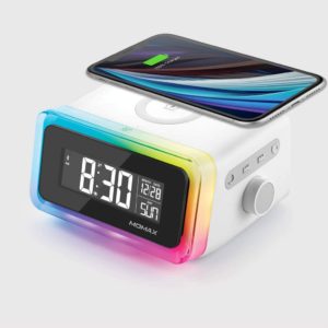 MOMAX 4-in-1 Digital Alarm Clock with Wireless Charging Station and Bluetooth 5.0 Speaker Colourful Smart LED Night Lighting Bedside QI Charger Music Player MP3 Multifunctional Room Décor QC2CNW