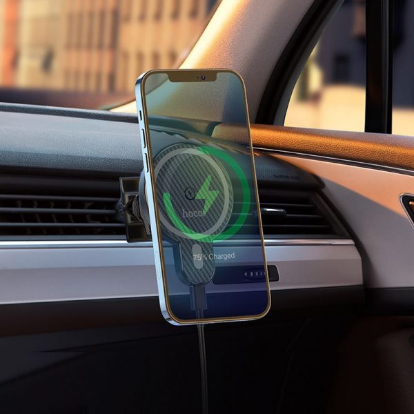 Hoco CA85 15W Magnetic Wireless Charger Air Vent Car Holder - Black - Image 3
